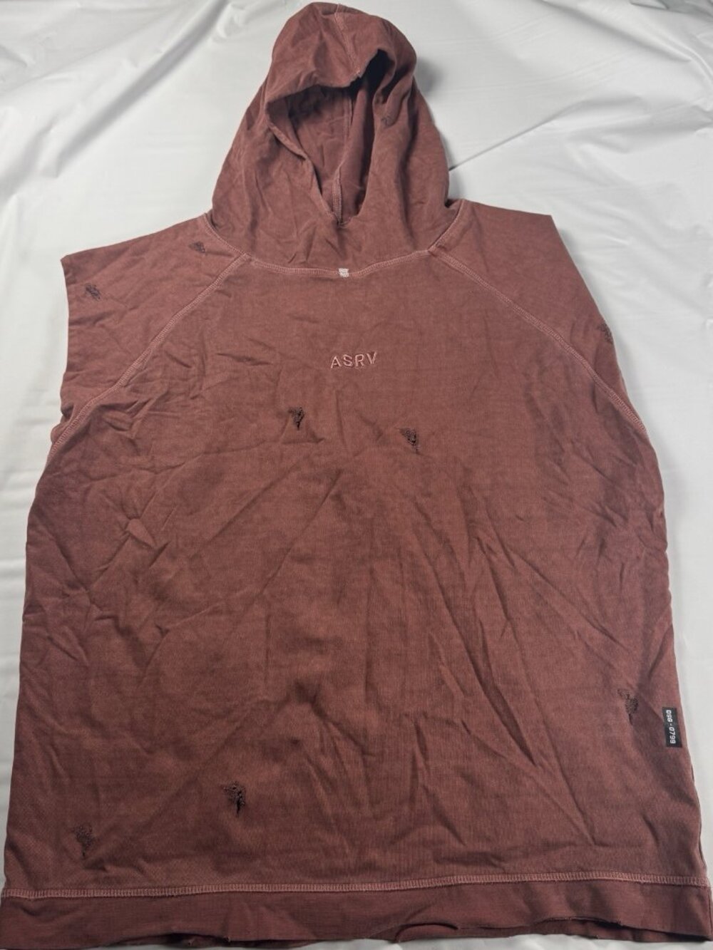 ASRV Tech Essential Cutoff Hoodie Mens M Faded Brick Distressed Sleeveless